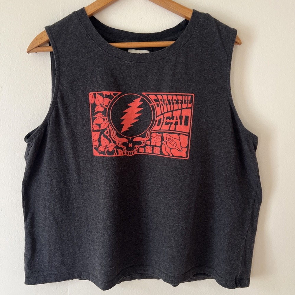 Pact Grateful Dead Tank Womens Sz XL 100% Organic Cotton Boxy Charcoal Heather